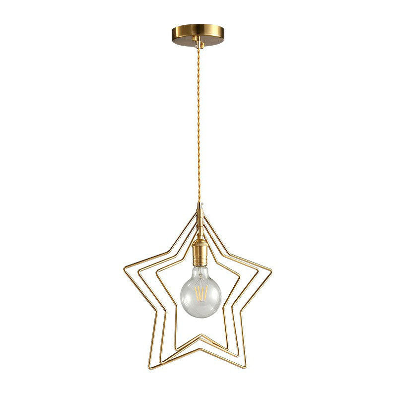Retro Style Gold Iron Suspension Pendant Ceiling Light - Star Frame Design, Ideal for Restaurants