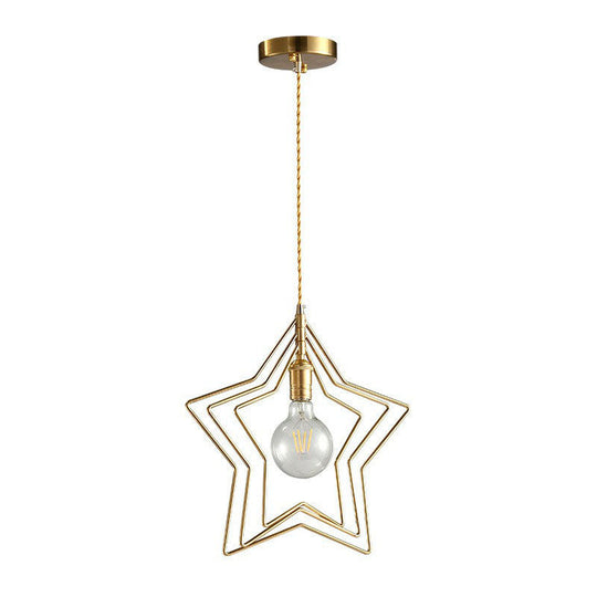 Retro Style Gold Iron Suspension Pendant Ceiling Light - Star Frame Design, Ideal for Restaurants