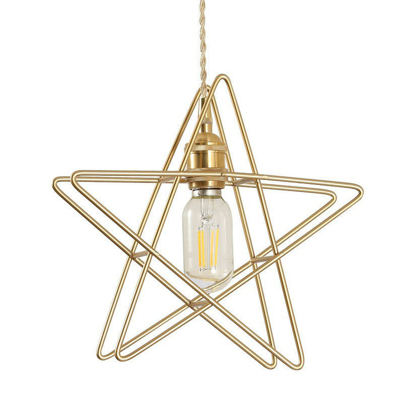 Gold Retro Star Frame Iron Pendant Light For Restaurants / Pentagon
