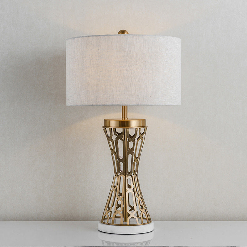 Traditional Fabric Drum Table Light - Gold 1 Ideal For Bedroom Task Lighting