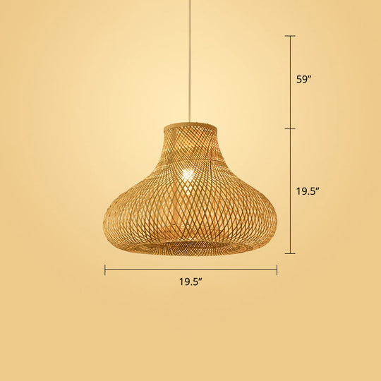 Woven Bamboo Pendant Light - Modern Single Wood Hanging Ceiling Fixture For Restaurants / J