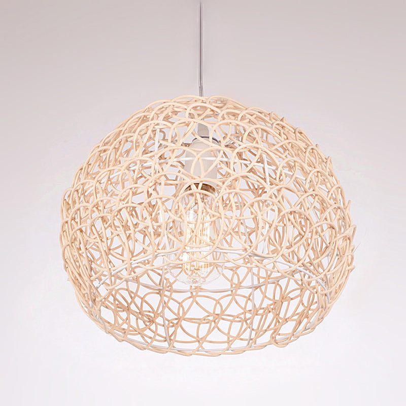 Contemporary Rattan Dome Pendant Light - Single-Bulb Restaurant Suspension Fixture