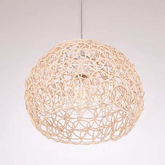Contemporary Rattan Dome Pendant Light - Single-Bulb Restaurant Suspension Fixture