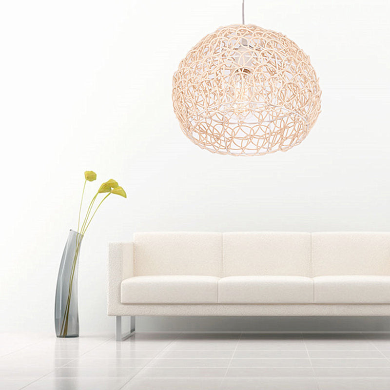 Contemporary Rattan Dome Pendant Light - Single-Bulb Restaurant Suspension Fixture