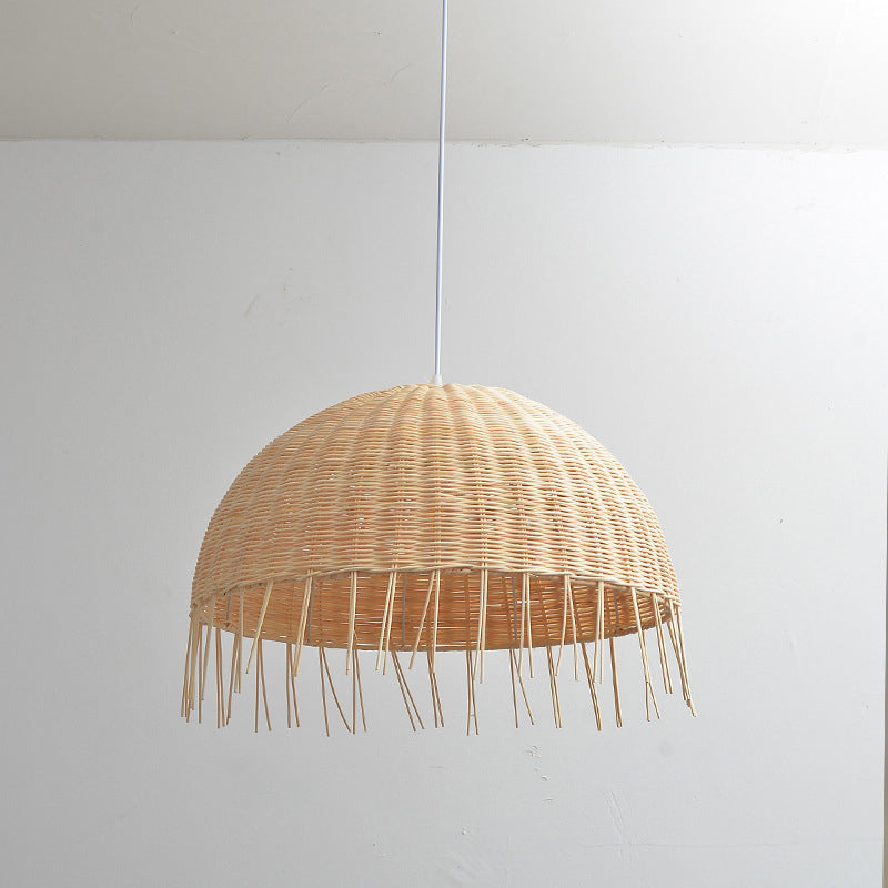 Minimalist Rattan Dome Pendant Ceiling Light For Restaurants - Wood Finish