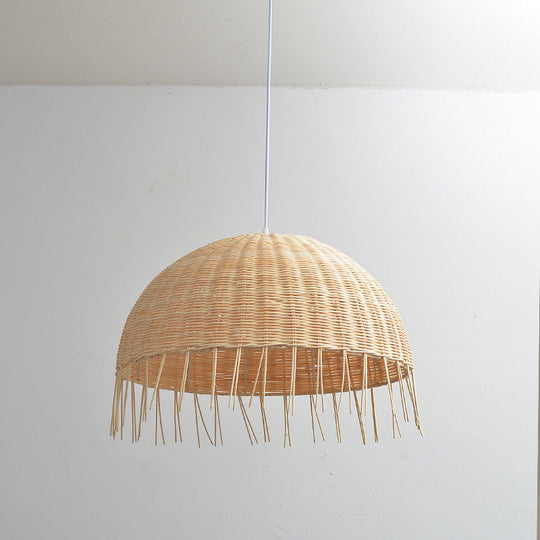 Minimalist Rattan Dome Pendant Ceiling Light For Restaurants - Wood Finish
