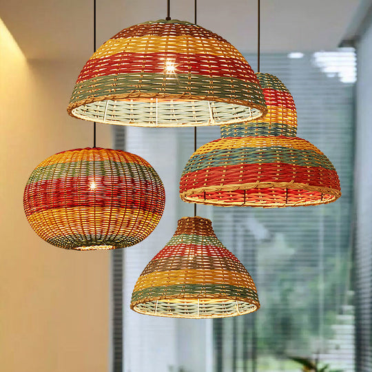 Rattan Wood Hanging Pendant Light For Modern Restaurants - Shaded Ceiling Design