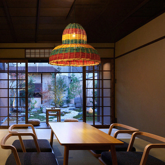 Rattan Wood Hanging Pendant Light For Modern Restaurants - Shaded Ceiling Design