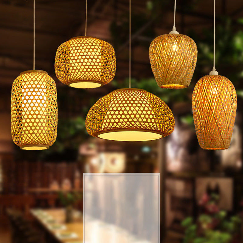 Minimalist Handwoven Rattan Pendant Ceiling Light - Wood Suspension Lighting
