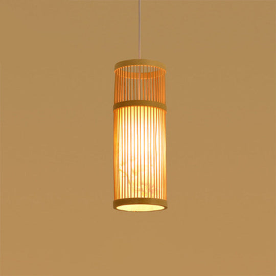 Sleek Handwoven Wood Suspension Light - Minimalist Rattan Pendant Ceiling Lamp / F