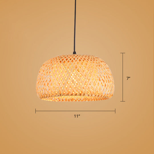 Sleek Handwoven Wood Suspension Light - Minimalist Rattan Pendant Ceiling Lamp