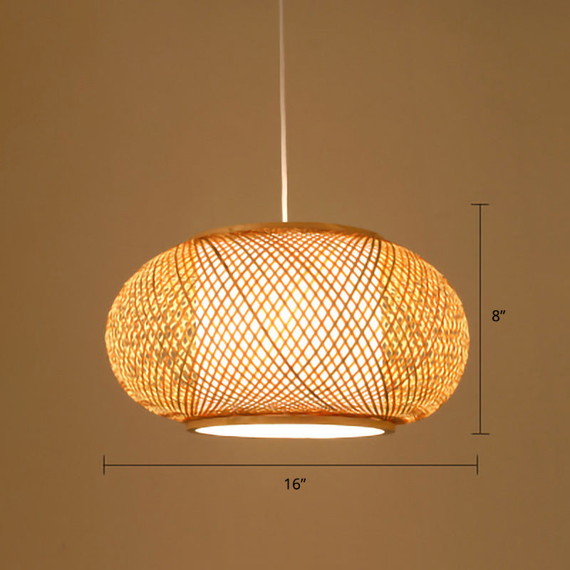 Sleek Handwoven Wood Suspension Light - Minimalist Rattan Pendant Ceiling Lamp