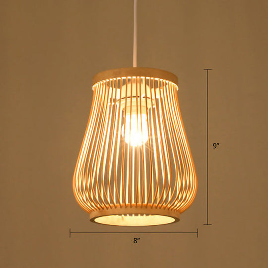 Sleek Handwoven Wood Suspension Light - Minimalist Rattan Pendant Ceiling Lamp / L