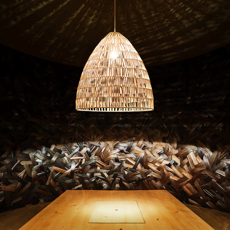 Modern Style Rattan Hanging Pendant Light With Wood Frame For Tea Rooms