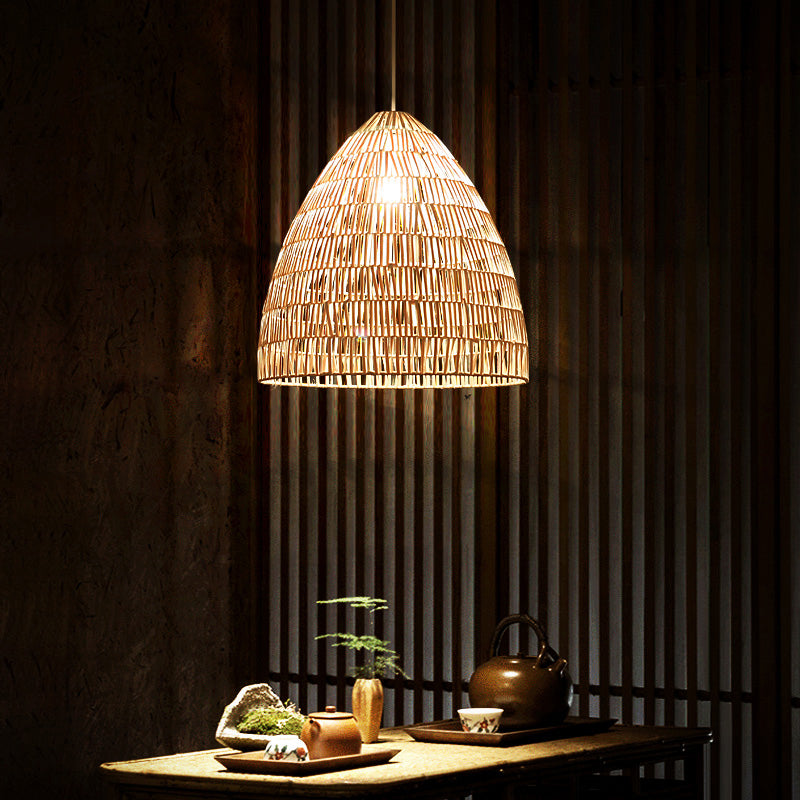Modern Style Rattan Hanging Pendant Light With Wood Frame For Tea Rooms