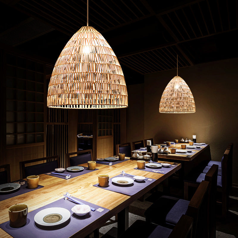 Modern Style Rattan Hanging Pendant Light With Wood Frame For Tea Rooms