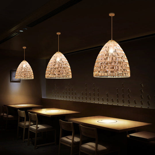 Modern Style Rattan Hanging Pendant Light With Wood Frame For Tea Rooms