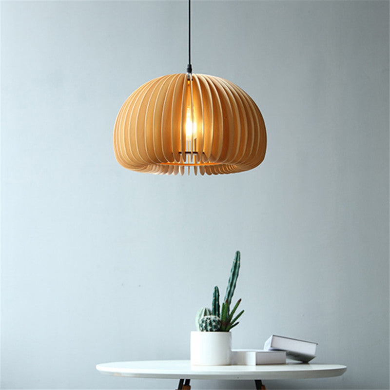 Asian Style Wooden Dome Ceiling Light – 1-Bulb Hanging Fixture for Restaurants
