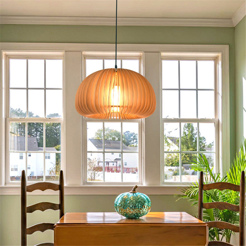 Asian Style Wooden Dome Ceiling Light – 1-Bulb Hanging Fixture for Restaurants