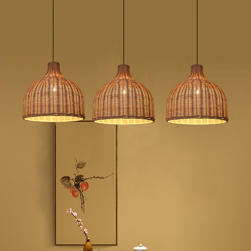 Contemporary Rattan Pendant Light With Bell Shade - Single-Bulb Wood Suspension Fixture / 10