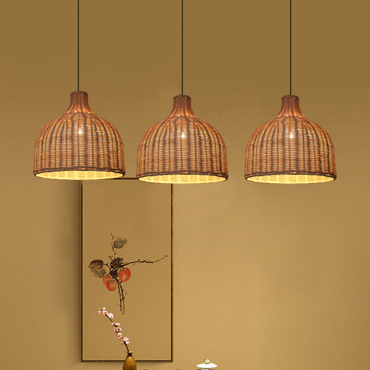 Contemporary Rattan Pendant Light With Bell Shade - Single-Bulb Wood Suspension Fixture / 10