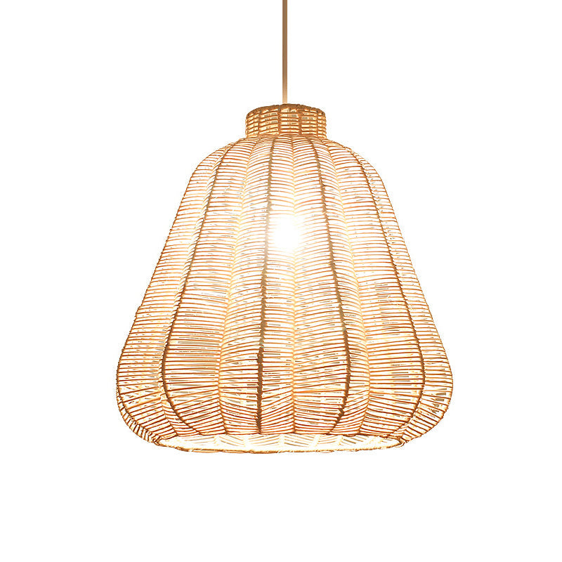 Asian-Style Rattan Hanging Lamp: Tapered Ceiling Lighting With Wood Frame - Ideal For Restaurants (1