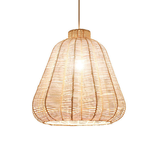 Asian-Style Rattan Hanging Lamp: Tapered Ceiling Lighting With Wood Frame - Ideal For Restaurants (1