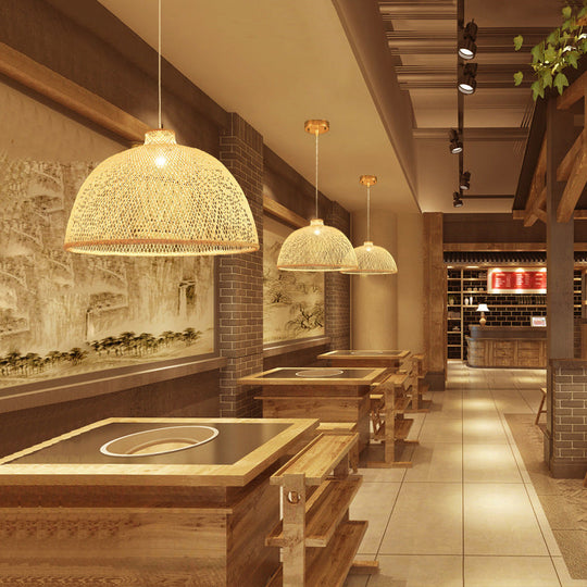 Bamboo Suspension Lighting: Minimalist 1-Head Wood Pendant For Tea Room / A