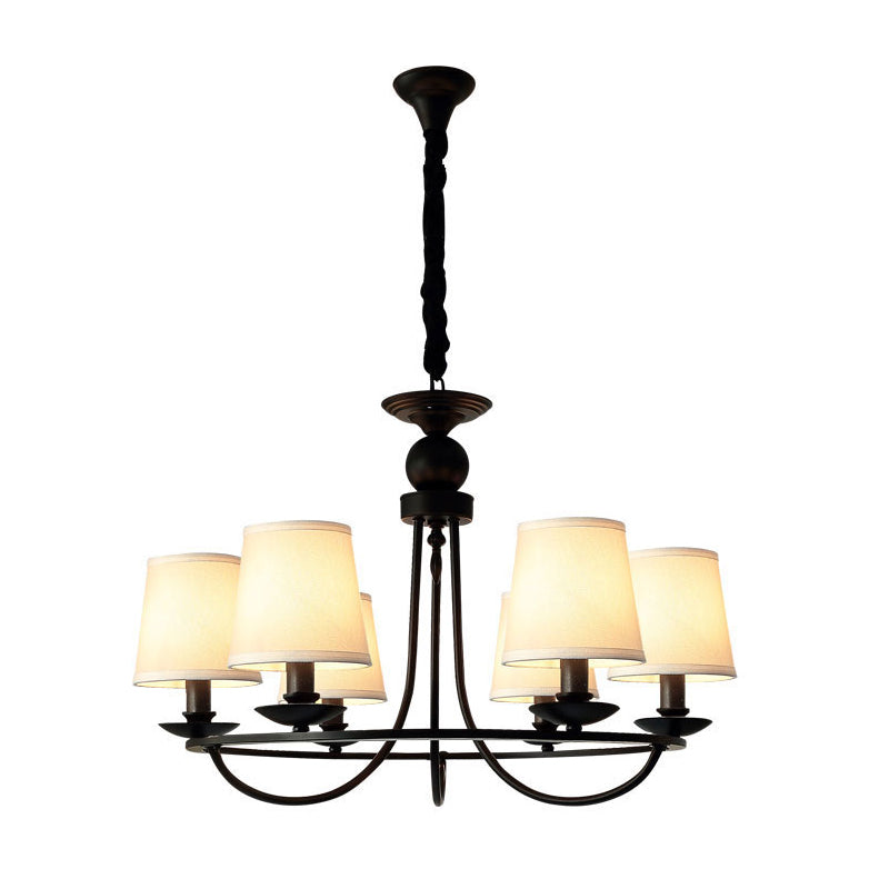 Vintage Tapered Drum Chandelier Pendant Light - Black Fabric For Living Room 6 /