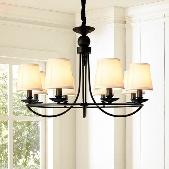 Vintage Tapered Drum Chandelier Pendant Light - Black Fabric For Living Room