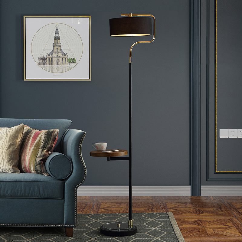 Classic Drum Shade Standing Floor Lamp With Fabric - Black