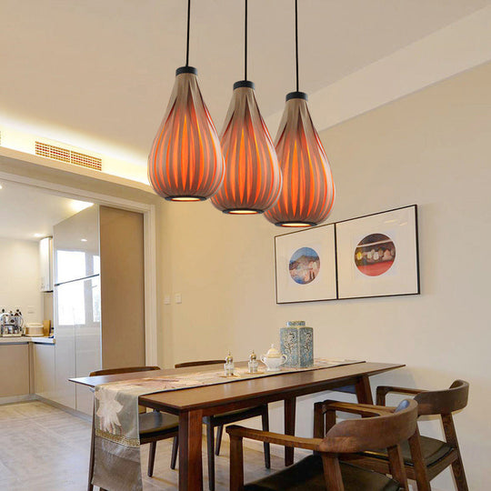Minimalist Single-Bulb Wood Pendant Ceiling Light - Orange Teardrop Suspension Lighting / 12.5