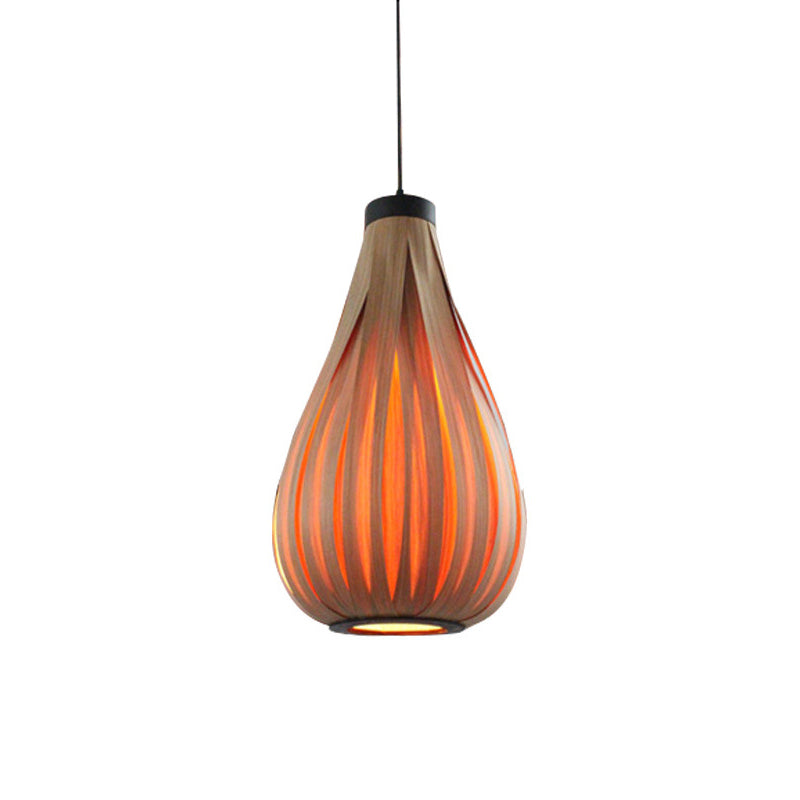 Minimalist Single-Bulb Wood Pendant Ceiling Light - Orange Teardrop Suspension Lighting