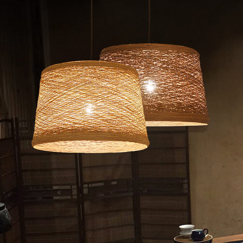 Asian-Style Tapered Flaxen Ceiling Pendant Light Ideal For Restaurants (1-Light Fixture)