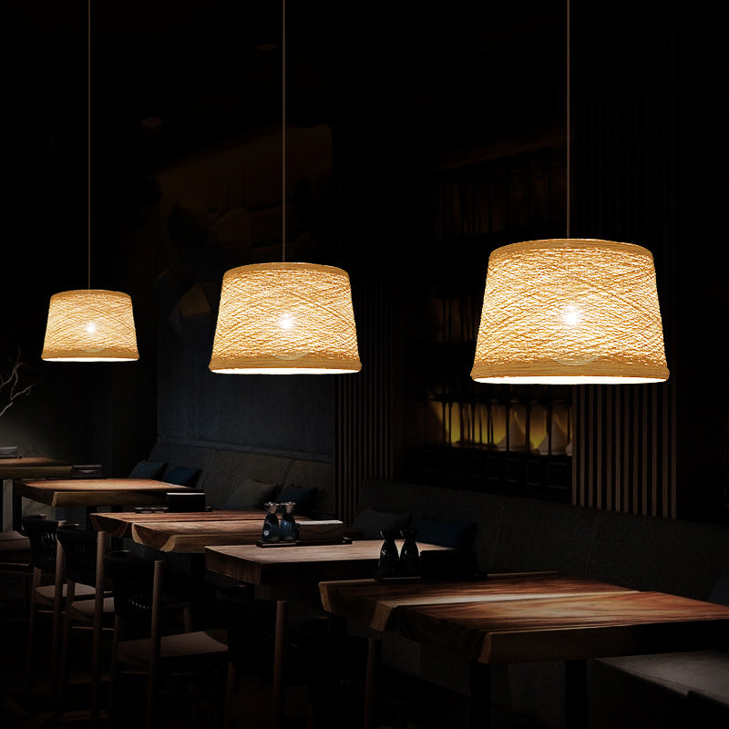 Asian-Style Tapered Flaxen Ceiling Pendant Light Ideal For Restaurants (1-Light Fixture)