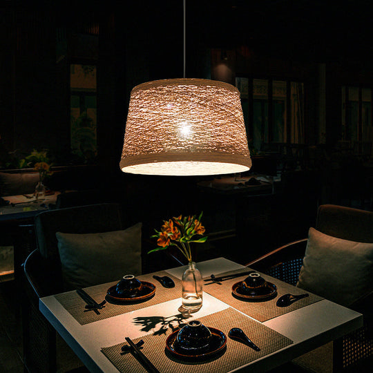 Asian-Style Tapered Flaxen Ceiling Pendant Light Ideal For Restaurants (1-Light Fixture)