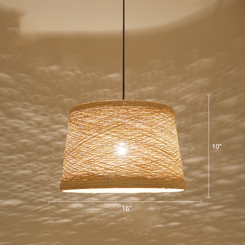 Asian-Style Tapered Flaxen Ceiling Pendant Light Ideal For Restaurants (1-Light Fixture)