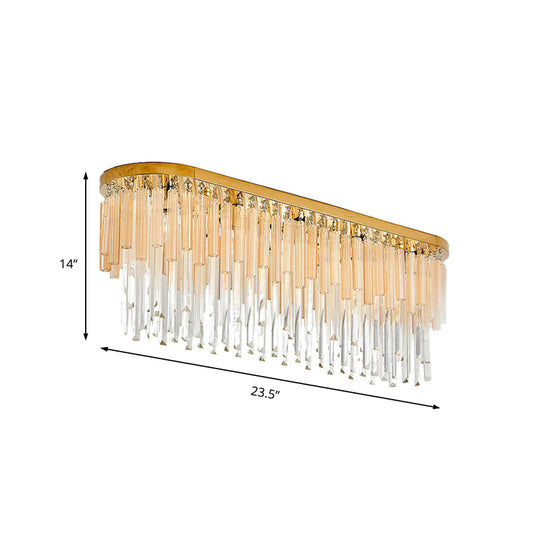 Contemporary Dining Room Ceiling Mounted Crystal Flush Mount Lamp - 10 Lights Golden Icicle