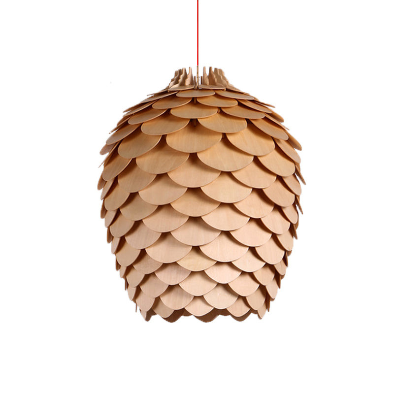 Simplicity Wood Pendant Light With Pinecone Shade For Tea Rooms