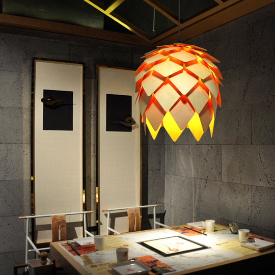 Contemporary Wood Shaded Pendant Light: Elegant Lighting Fixture For Restaurants
