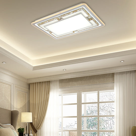 White Crystal LED Ceiling Light Fixture - Minimalist Rectangular Flush Mount