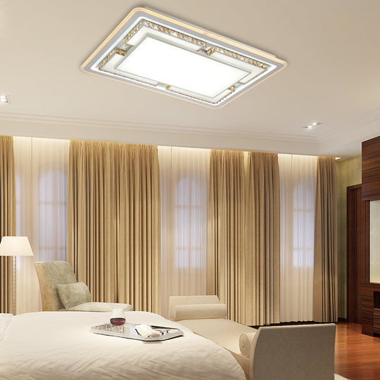 White Crystal LED Ceiling Light Fixture - Minimalist Rectangular Flush Mount