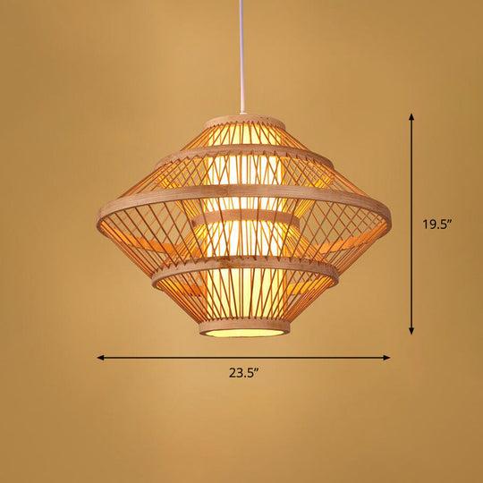 Simplicity 1-Light Bamboo Suspension Pendant: Handcrafted Wood Lighting Fixture For Restaurants / C