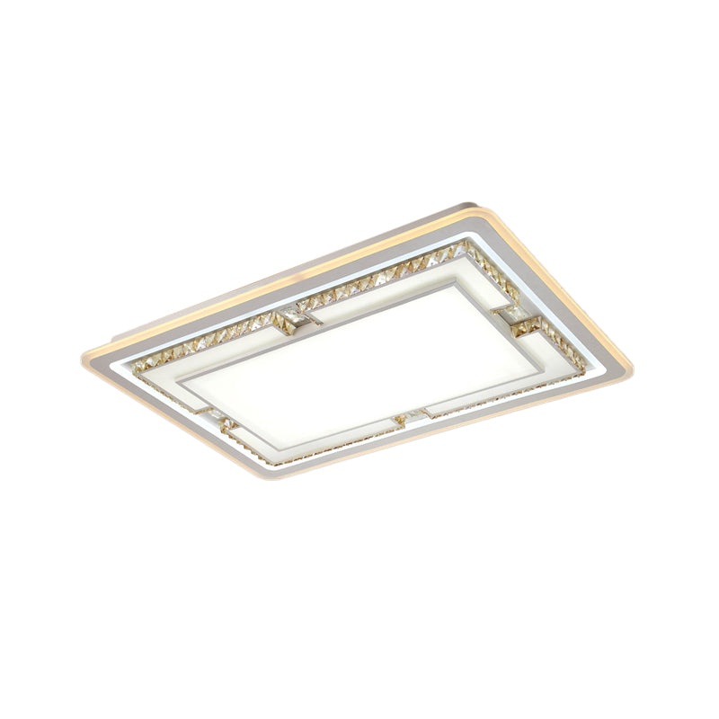 White Crystal LED Ceiling Light Fixture - Minimalist Rectangular Flush Mount