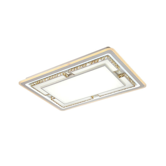 White Crystal LED Ceiling Light Fixture - Minimalist Rectangular Flush Mount