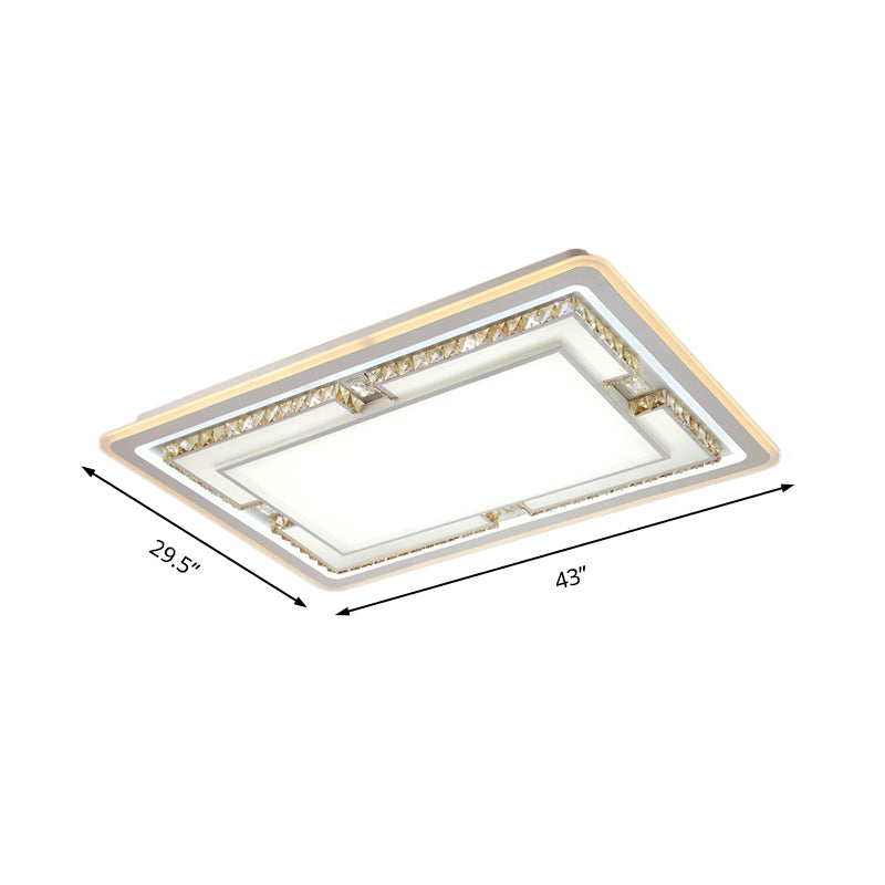 White Crystal LED Ceiling Light Fixture - Minimalist Rectangular Flush Mount
