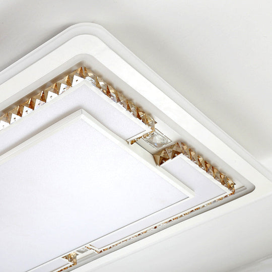 White Crystal LED Ceiling Light Fixture - Minimalist Rectangular Flush Mount