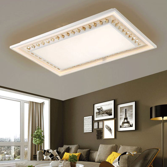 White Crystal LED Ceiling Light Fixture - Minimalist Rectangular Flush Mount