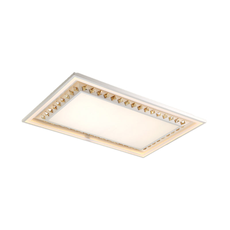 White Crystal LED Ceiling Light Fixture - Minimalist Rectangular Flush Mount