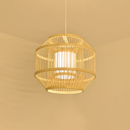 Contemporary Bamboo Pendant Light - Handmade Single-Bulb Wood Fixture / A